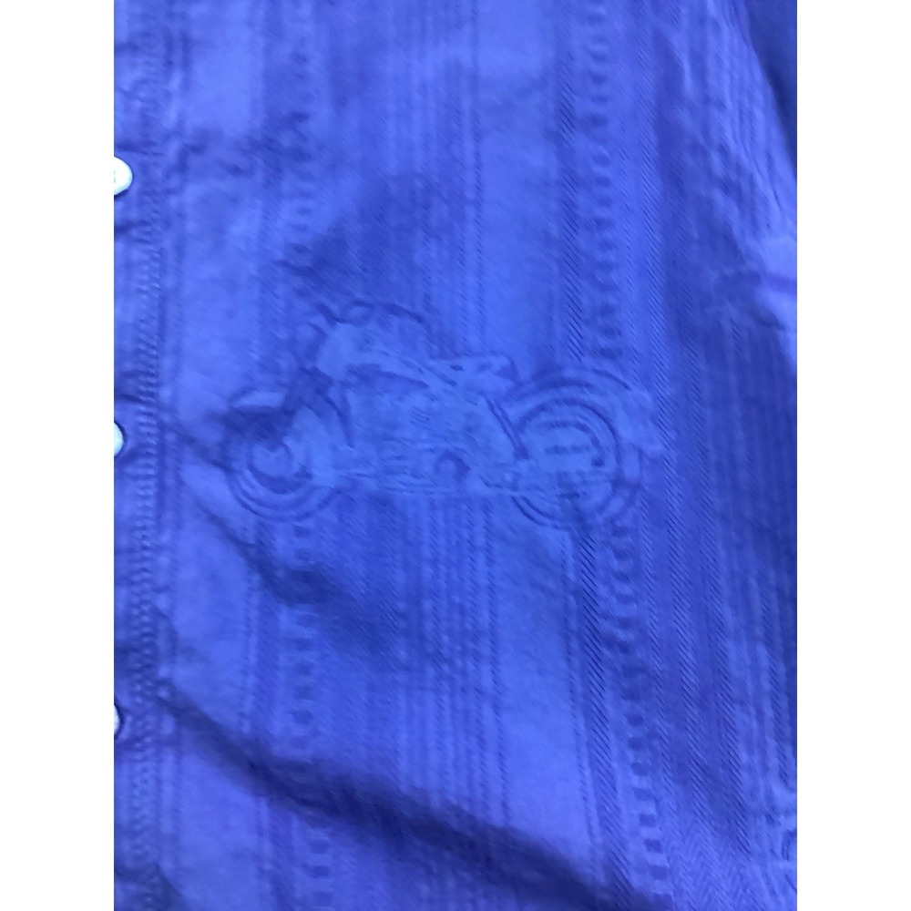 Harley Davidson Blue SS Mens Med Tone-on-Tone Motorcyle Graphics Button Up - Picture 5 of 12